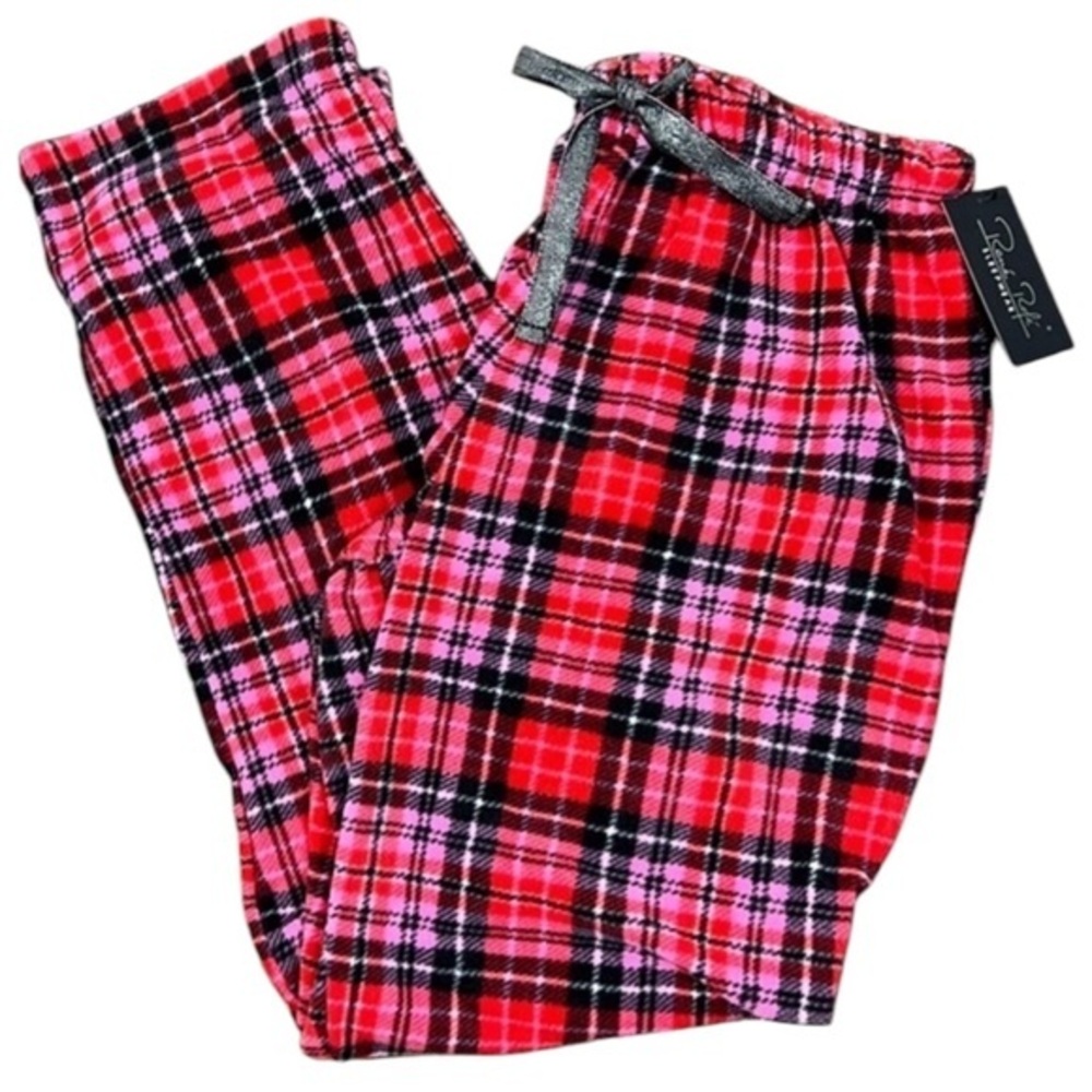 Rene Rolf - ‘Red/Pink Plaid’ fleece lounge pants. SZ:Medium. NWT